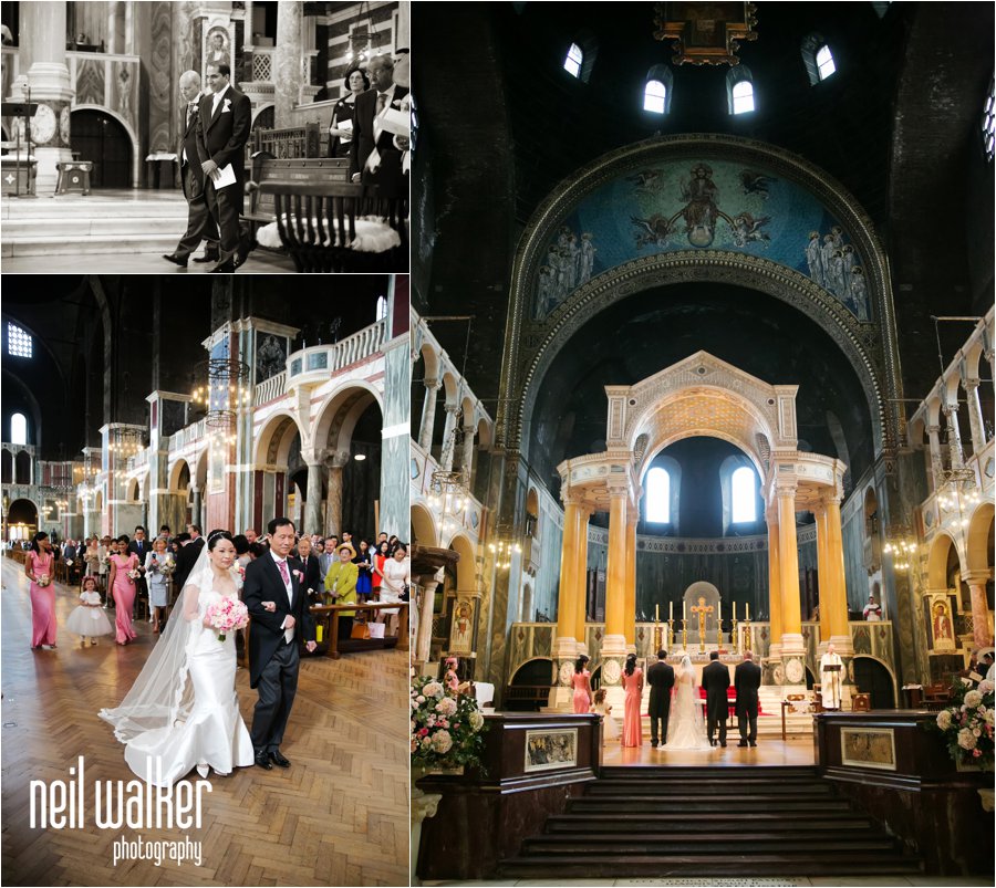 The inside of Westminster Cathedral during a wedding