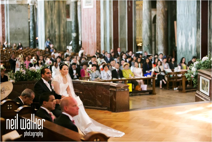 The inside of Westminster Cathedral in London during a wedding