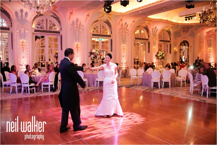 A bride & groom's first dance at their wedding at the Savoy Hotel in London