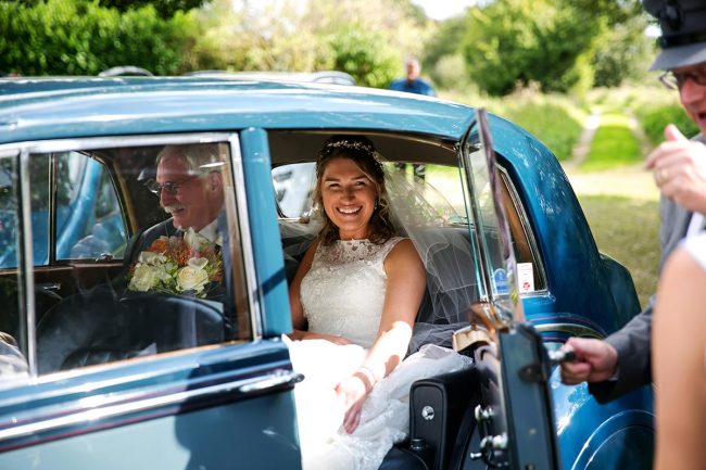 Farbridge Barn Wedding – 1 a bride arriving at her wedding at Farbridge