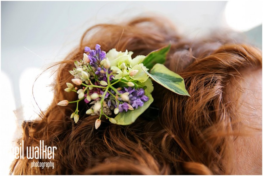 flowers in the bride's hair