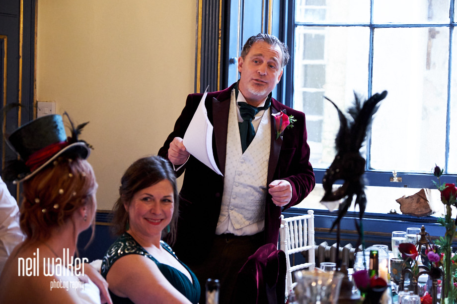 the best man directing his speech to the bride